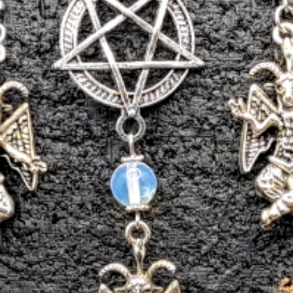 Baphomet Unisex Necklace and Earring Jewelry Set Opalite Stone - Picture 2 of 4